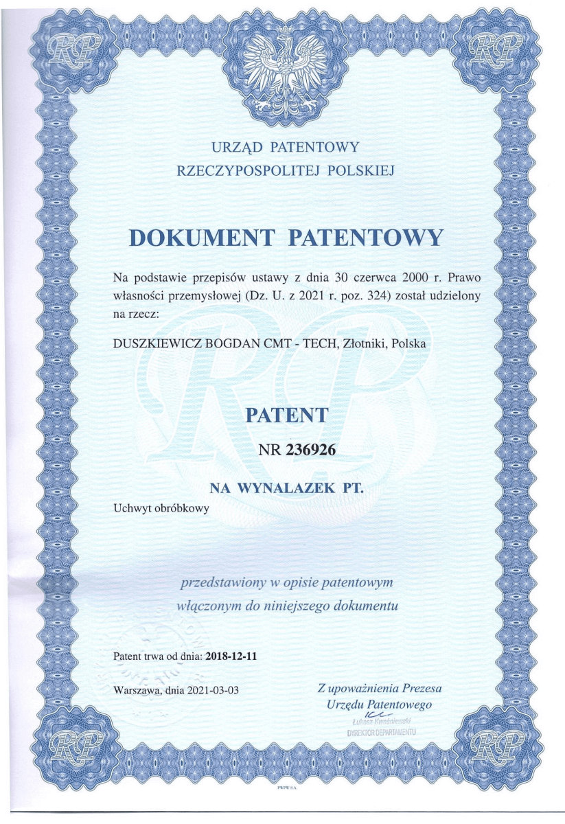 Patent nr 236926 Machining clamp